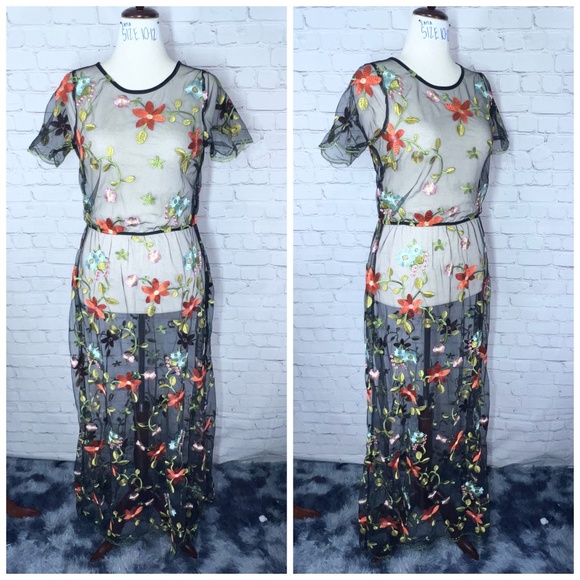 LuLaRoe Dresses & Skirts - 👗 |•LULAROE•| Beautiful Full Length Sheer Dress Colorful Embroidered Flowers M